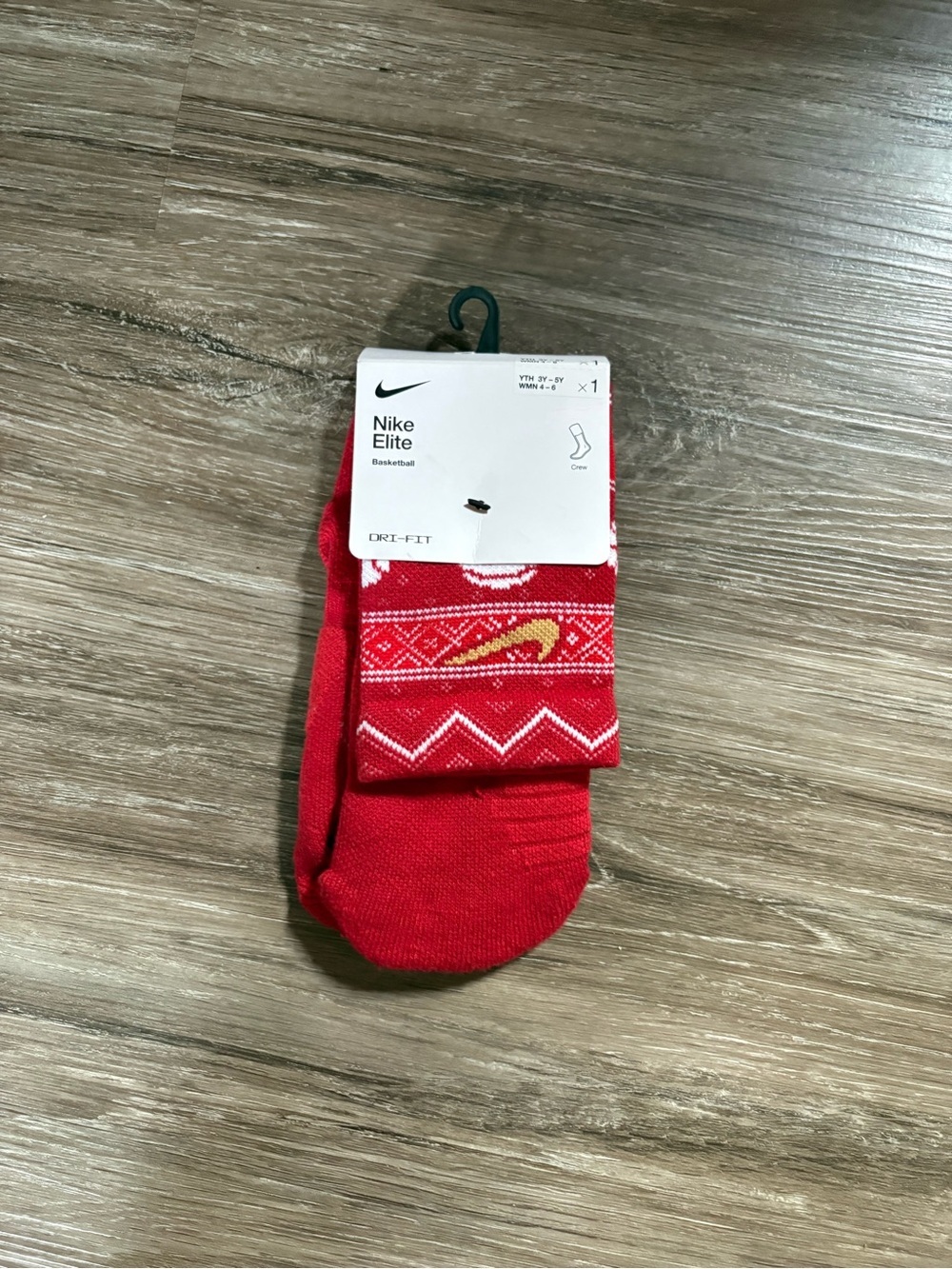 Nike Red Patterned Elite Crew Socks with Gold Swoosh